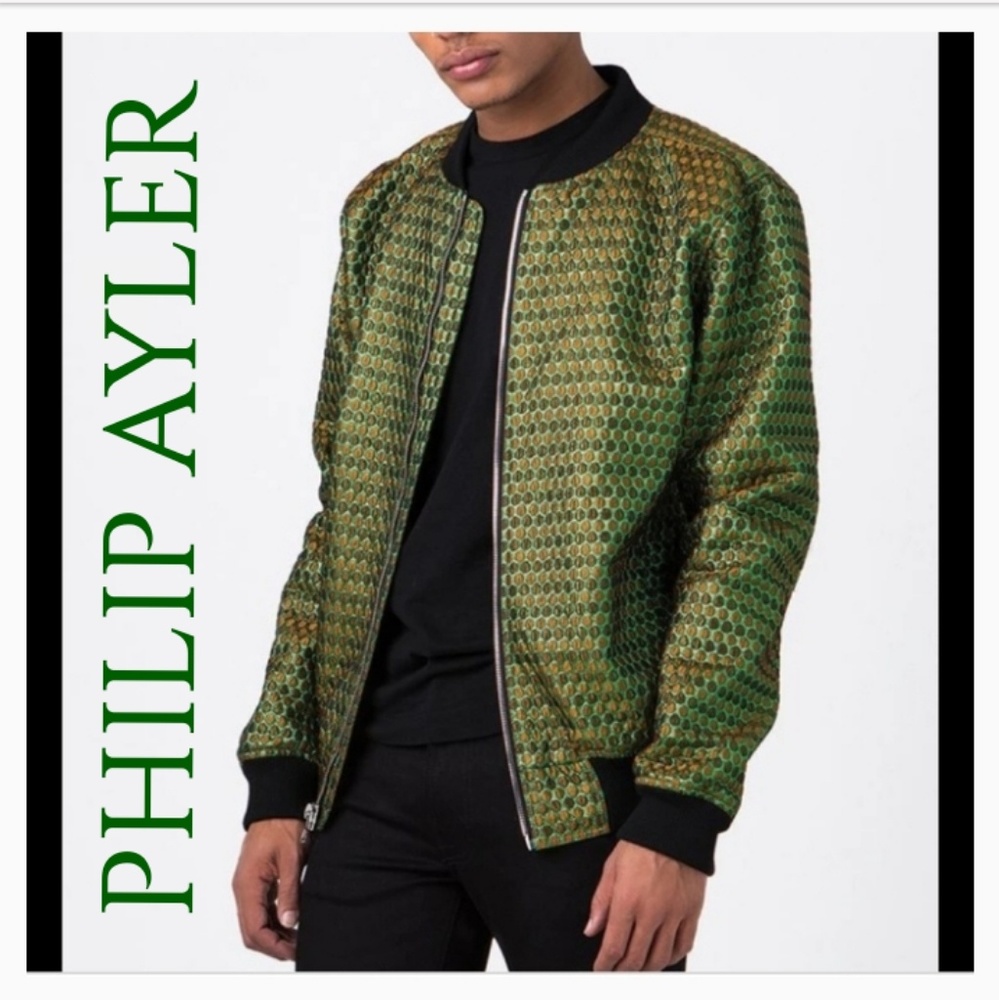 Green Patterned Bomber Jacket - Picture 10 of 11